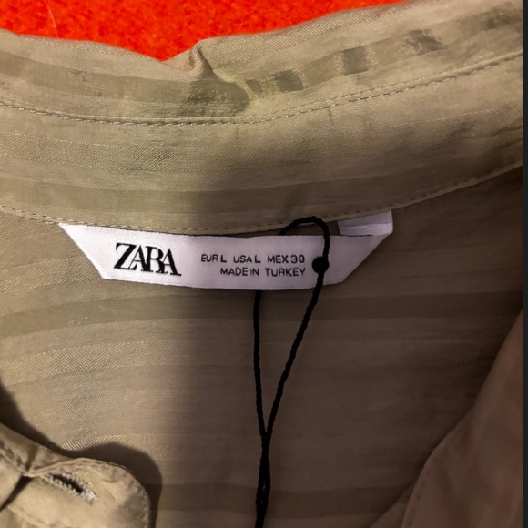 Zara light green shiny khaki striped long sleeve blouse NWT - Picture 7 of 9